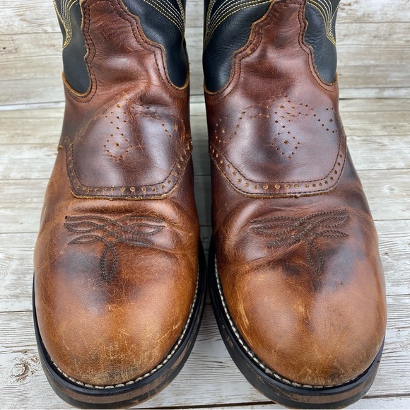 Durango Cowboy Black & Brown Pull On Leather Boots- Mens size 8.5 EE - Picture 4 of 17